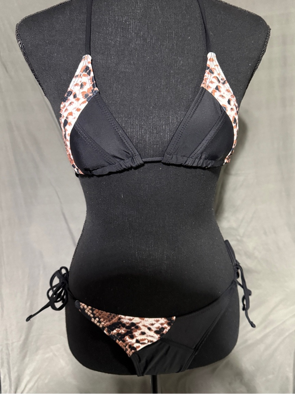 Black Bikini with Brown Animal Print Accents - Women Swim Bikini
